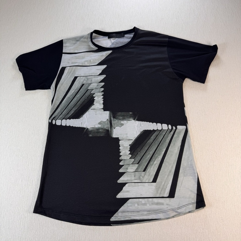 En Noir Mens Abstract Graphic T-Shirt Grey Streetwear Made in USA
